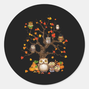 Owls Blätter Tree Herbst Kürbiskürbis Halloween Ow Runder Aufkleber