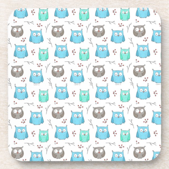 Owls & Branches Pattern Beverage Coaster Getränkeuntersetzer (Vorderseite)