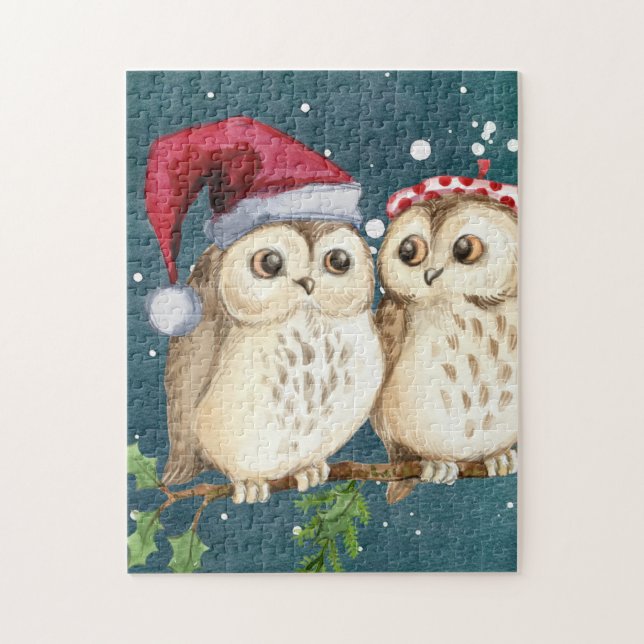 Owls Christmas Eve Night Santa Red Hat (Vertikal)