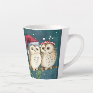 Owls Christmas Eve Night Santa Red Hat Milchtasse