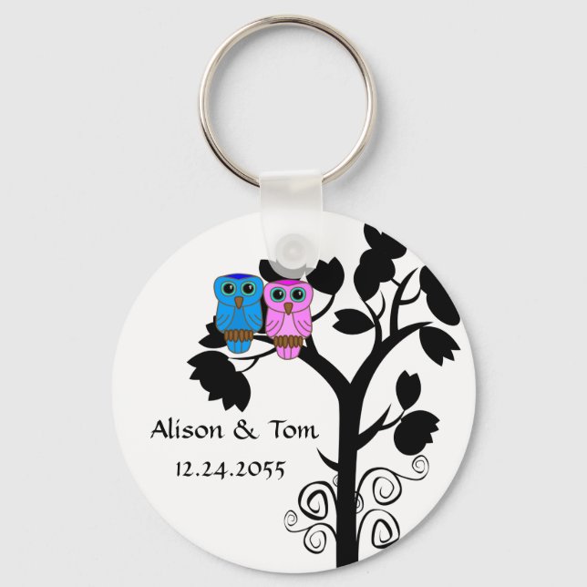 Owls - Gastgeschenke Hochzeiten der Liebesvögel Schlüsselanhänger (Vorderseite)