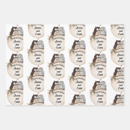 Owls Hochzeit Glückwunsch Namen Niedlich 3 hinzufü Geschenkpapier Set
