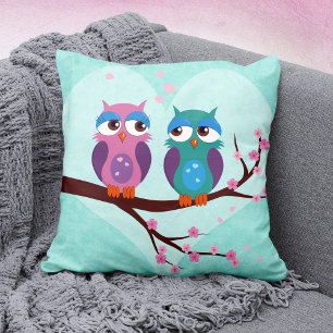 Owls Liebe im Frühjahr Niedlichen Cartoon Vögel au Kissen