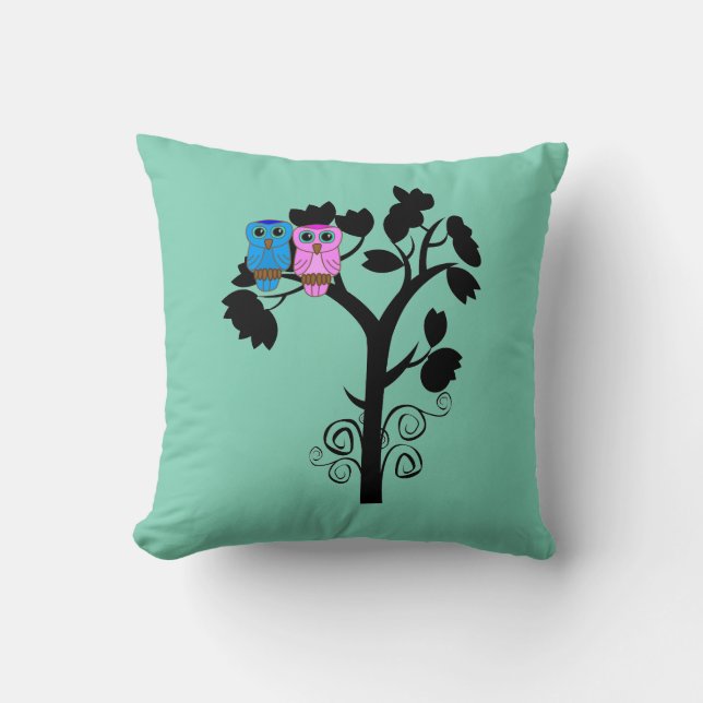 Owls - Liebesvögel - Geschenk für Paare Kissen (Vorderseite)