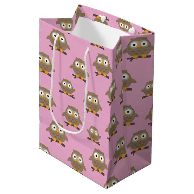 Owls Medium Geschenktasche Mittlere Geschenktüte (Vorderseite Schrägansicht)