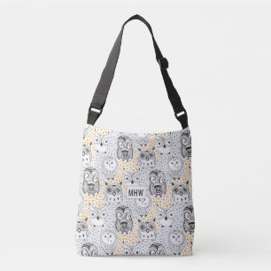 Owls Muster für kundenspezifische Monogramm-Säck Tragetaschen Mit Langen Trägern
