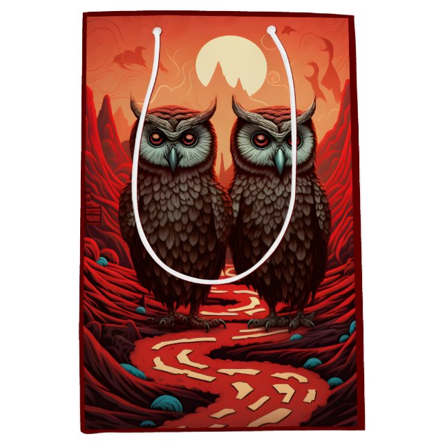 Owls paar surrealistisch mittlere geschenktüte (Vorderseite)