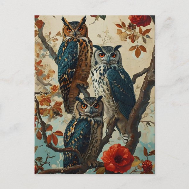 Owls Vintag Postkarte (Vorderseite)