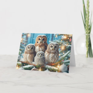 Owls Wald Weihnachtsgrußkarten Feiertagskarte