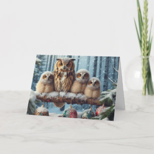Owls Wald Weihnachtsgrußkarten Feiertagskarte