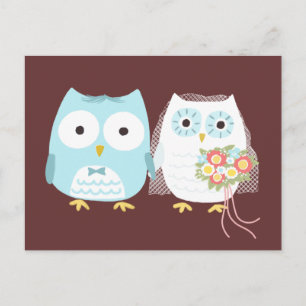Owls Wedding Briand Groom Niedlichen, neu verheira Postkarte