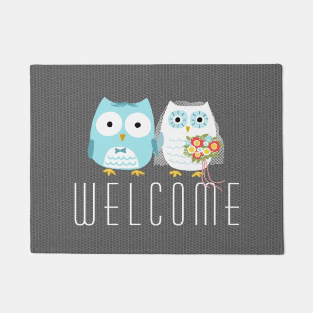 Owls Wedding Couple | Niedliche Braut und Bräuche  Fußmatte (Vorderseite)