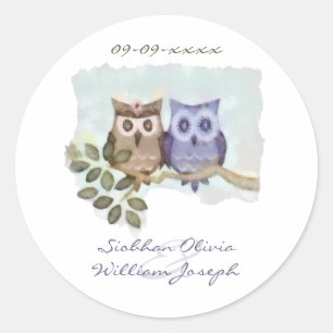 Owls Wedding Runder Aufkleber