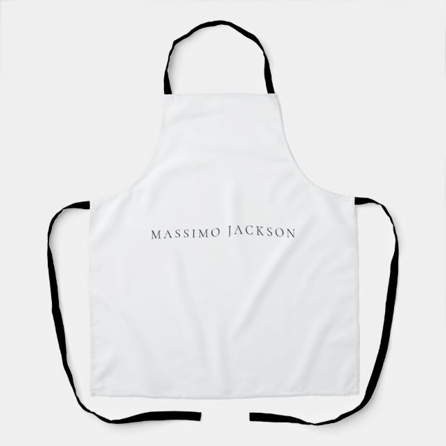 Own Name Calligraphy Chic Plain Simple Black White Schürze (Vorderseite)