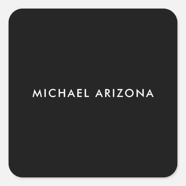 Own Name Modern Minimalist Plain Black White Quadratischer Aufkleber (Vorderseite)