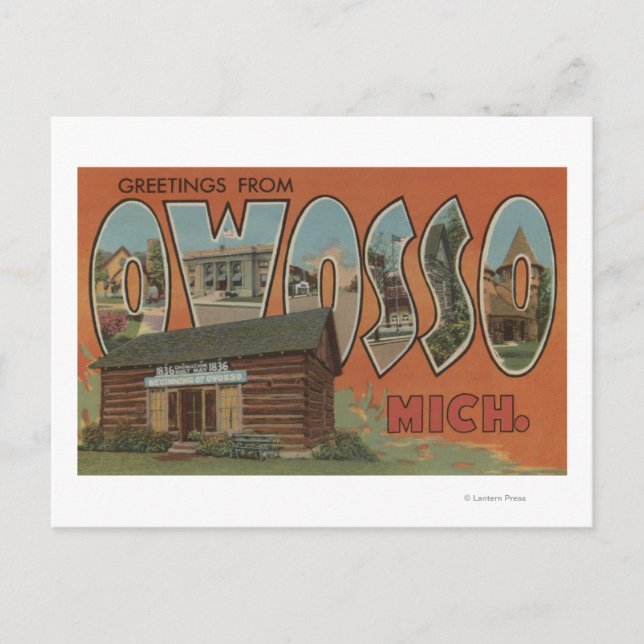 Owosso, Michigan - Große Buchstabenszenen Postkarte (Vorderseite)