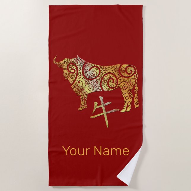 OX Chinesisches Sternzeichen für Horoskop Strandtuch (Vorderseite)