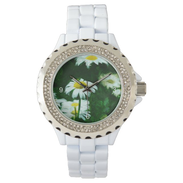 Oxeye White Daisies Abstrakter Impressionismus Armbanduhr (Vorderseite)