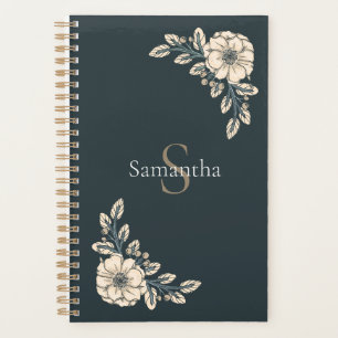 Oxford Blue Gold Monogram Elegante Blume Planer