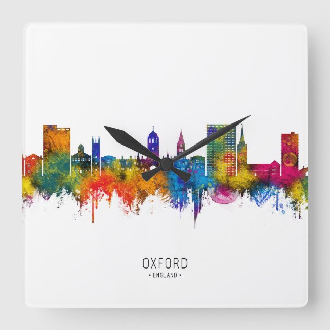 Oxford England Skyline Quadratische Wanduhr (Vorderseite)