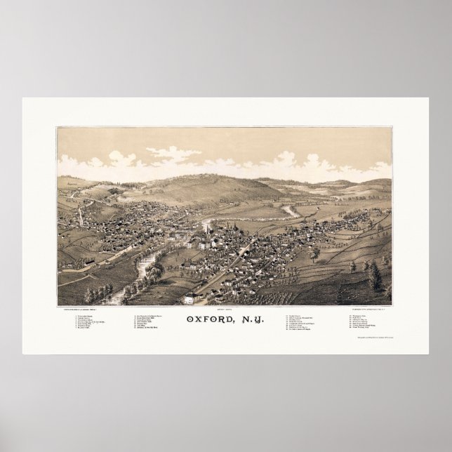 Oxford NY Panoramic Map 1888 Poster (Vorne)