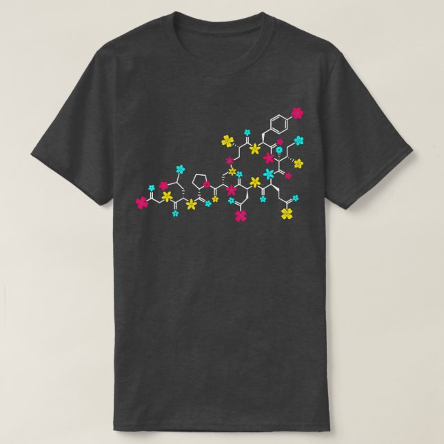 Oxytocin Moleküle und Blume Liebe Hormonchemie T-Shirt (Design vorne)