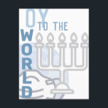 Oy to the World Funny Happy Hanukkah Blue Menorah Feiertagskarte<br><div class="desc">Der gesamte Text auf dieser Karte ist vorlagengesteuert,  sodass er leicht verändert werden kann,  wenn man möchte. Das beinhaltet natürlich auch die Unterschrift auf der Rückseite. Die Vorderseite weist Grafiken auf,  einen undurchsichtigen Globus,  der im Hintergrund eine Maske trägt,  und eine silberne Menorah-Kontur rechts unten</div>