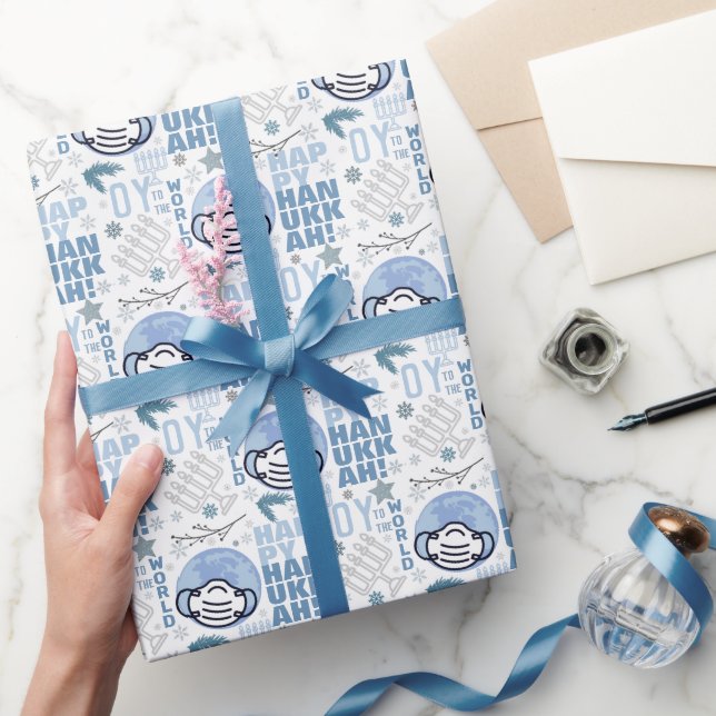 Oy to the World Funny Musk Hanukkah Blue Menorah Geschenkpapier (Schenken)