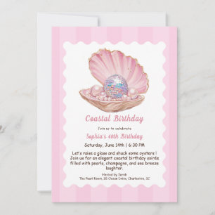Oyster Birthday Party Elegante Coastal Disco Einladung