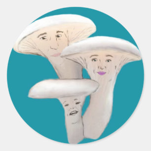 Oyster Mushroom People Cartoon Runder Aufkleber