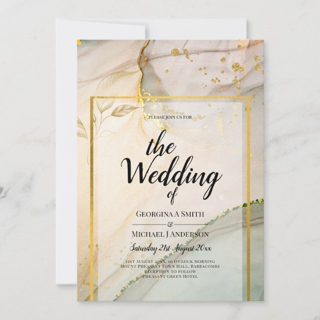 Oyster Pearl Gold WEDING Alkoholtink Abstrakt Einladung (Vorderseite)