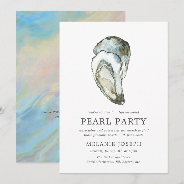 Oyster Pearl Party| Opalstil Einladung (Vorne/Hinten)