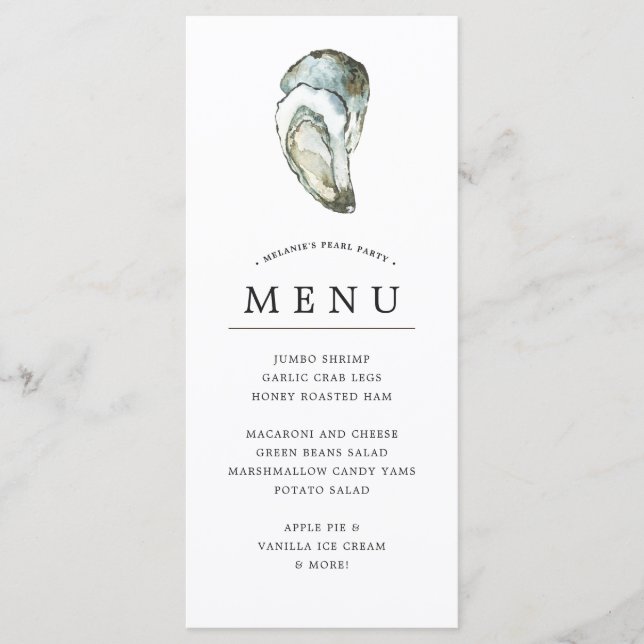 Oyster Pearl Party| Optisches Thema für zwei Auste Menükarte (Vorderseite)