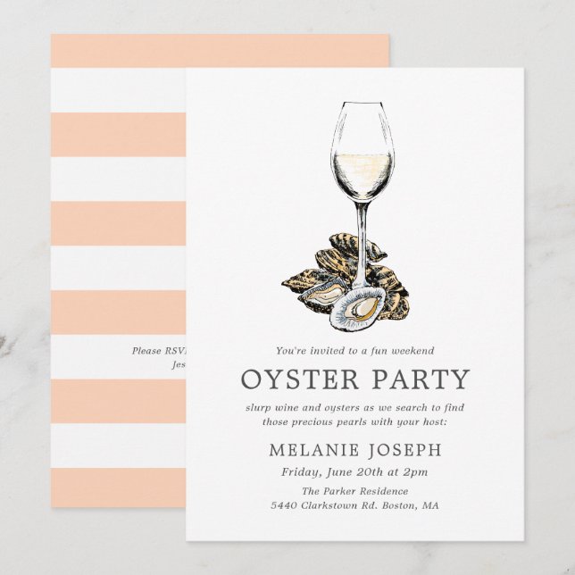 Oyster Pearl Party| Pfirsichstreifen Einladung (Vorne/Hinten)
