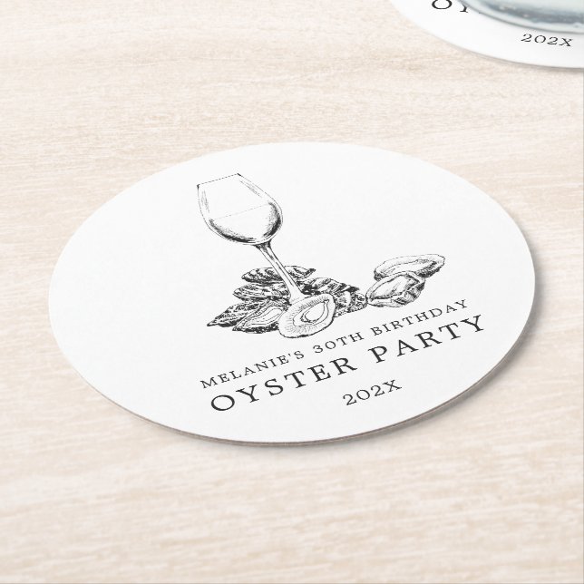 Oyster Pearl Party| Schwarz und Weiß Runder Pappuntersetzer (Angewinkelt)