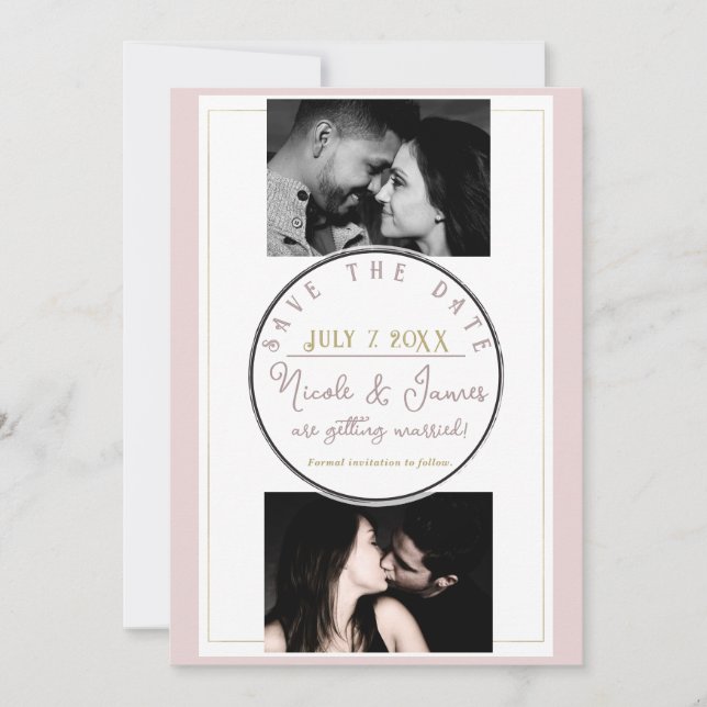 Oyster Pink & Gold Moderne Minimal Save the Date (Vorderseite)
