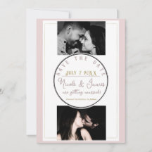 Oyster Pink & Gold Moderne Minimal Save the Date