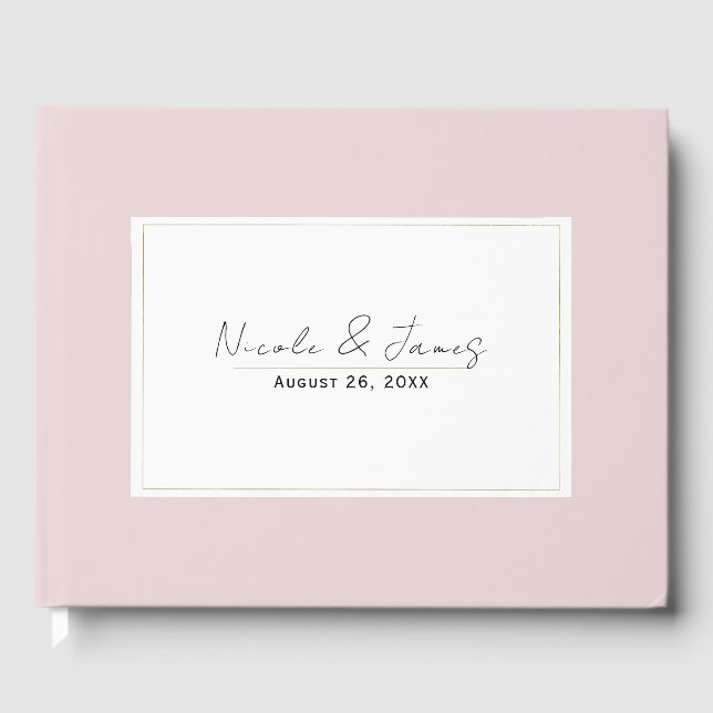 Oyster Pink & Gold Moderne Minimale Hochzeit Gästebuch (Vorderseite)