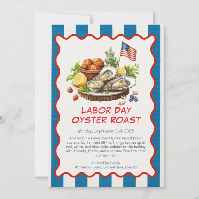 Oyster Roast Einladung Patriotische Küste am Arbei (Vorderseite)