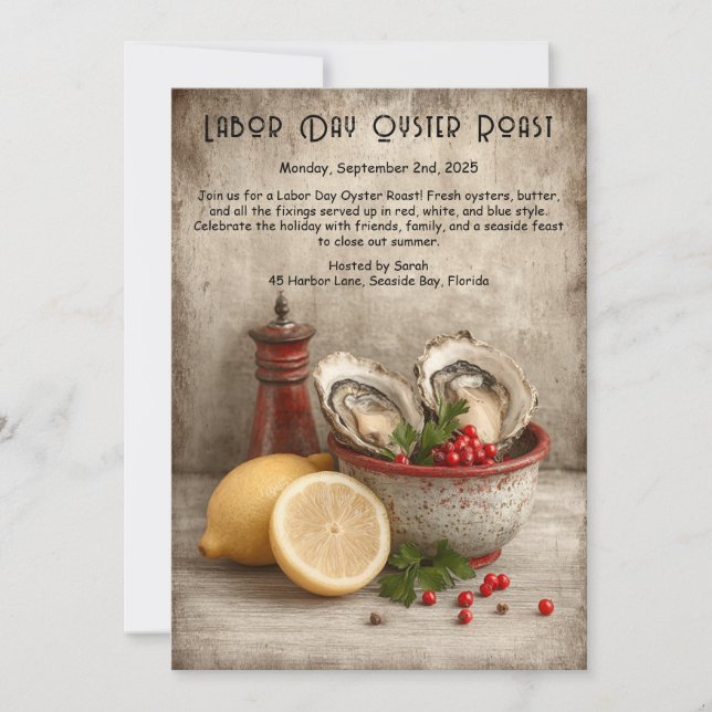 Oyster Roast Einladung Patriotische Küste am Arbei (Vorderseite)
