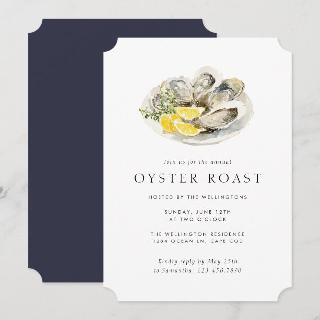 Oyster Roast Elegantes Party mit einfachen Meeresf Einladung (Vorne/Hinten)