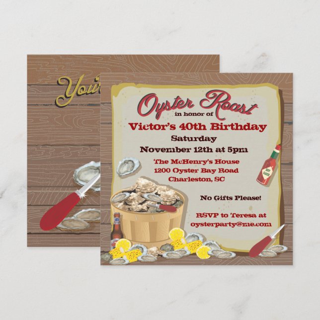Oyster Roast Party Einladungen (Vorne/Hinten)