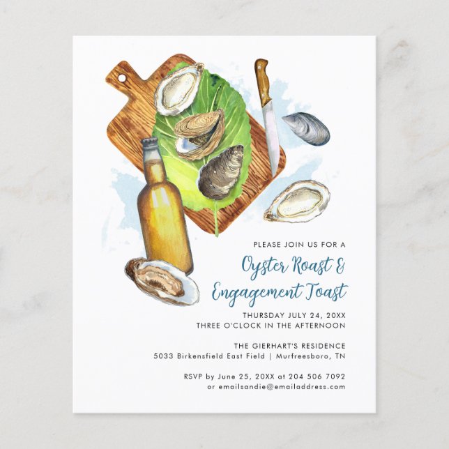 Oyster Roast Verlobung Toast Budget Einladung (Vorderseite)