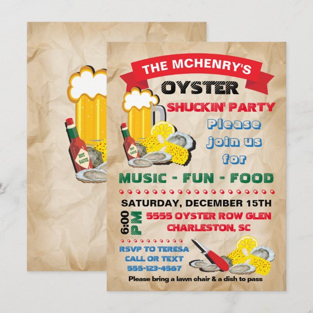 Oyster Shucking-Party Einladung (Vorne/Hinten)