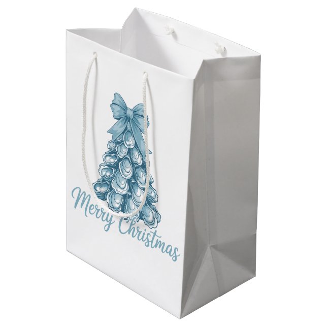 Oyster Tree Bow Preppy fröhliche Weihnachtscoquett Mittlere Geschenktüte (Rückseite Schrägansicht)