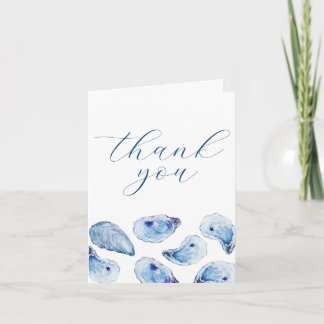Oyster Watercolor Blue Einfache Elegante geklappt Dankeskarte
