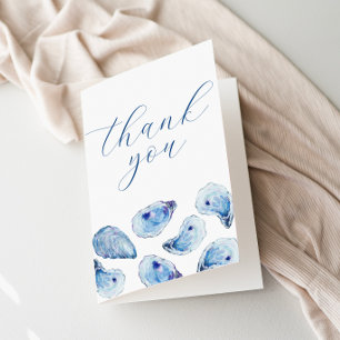 Oyster Watercolor Blue Einfache Elegante geklappt Dankeskarte