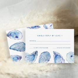 Oyster Wedding Blue Watercolor RSVP Karte