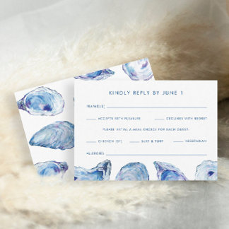 Oyster Wedding Meetings Optionen Blue Watercolor RSVP Karte