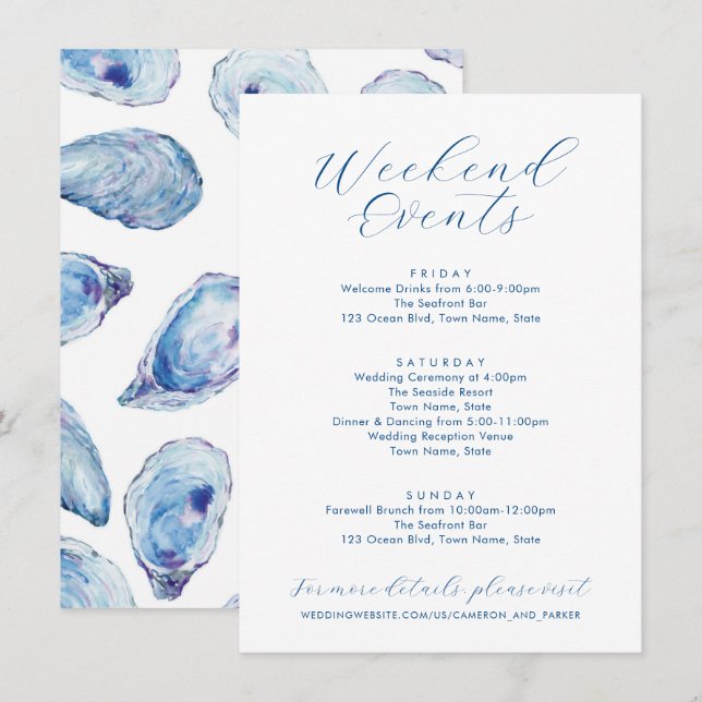 Oyster Wedding Weekend Events Blue Watercolor Begleitkarte (Vorne/Hinten)